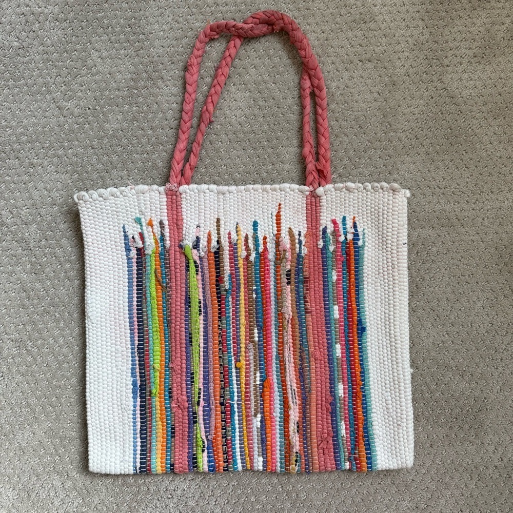 Urban Outfitters Ecote 100% Hand Woven Colorful Boho Braided Straps Tote - Picture 5 of 10